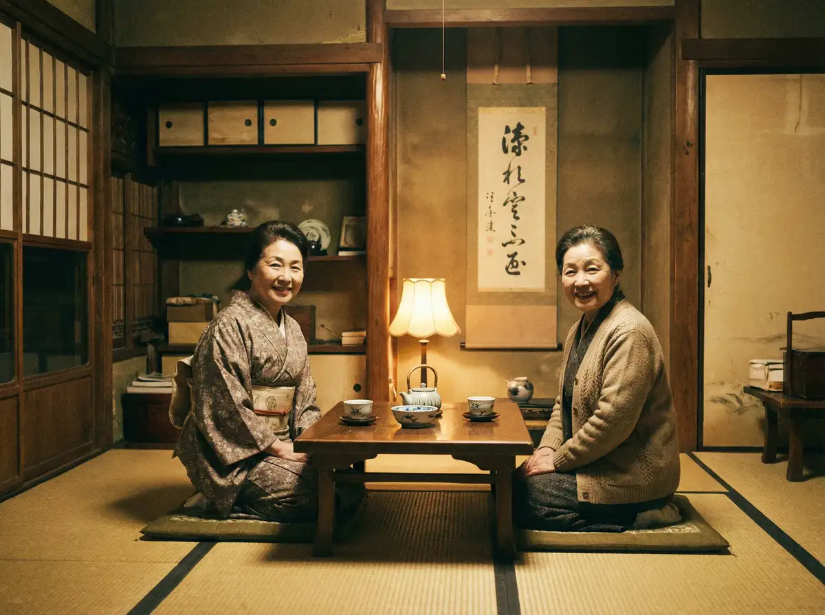 两位优雅的 《黑料不打》黑料不打最新更新_全网独家黑料不打大全 在日式茶室中品茶交谈